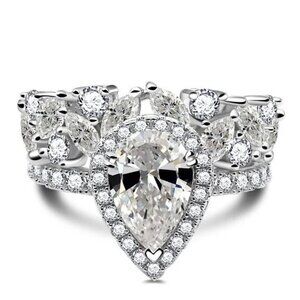 🎁925 Silver Plated Water Drop Shaped Cubic Zirconia Ring, MARR9473